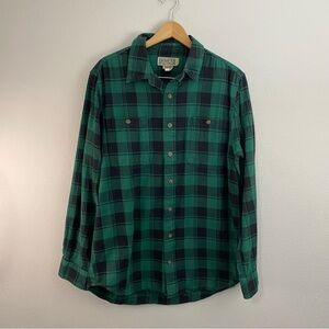 Duluth Trading Trim Fit Green and Black Button Down Long Sleeve Mens Large Tall
